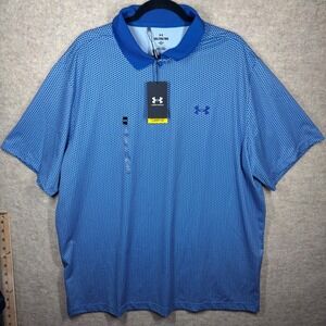 Under Armour Mens 2XL 2XLT 2XEG Golf Polo Shirt Blue Hex Pattern Short Sleeve